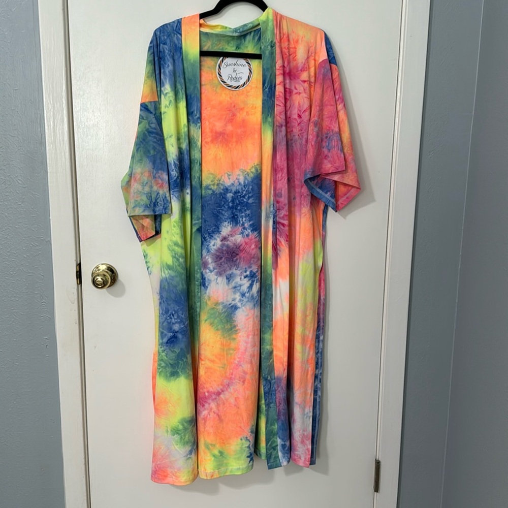 Sunshine & Rodeos bright tie-dye cover-up/Long cardigan NWT
